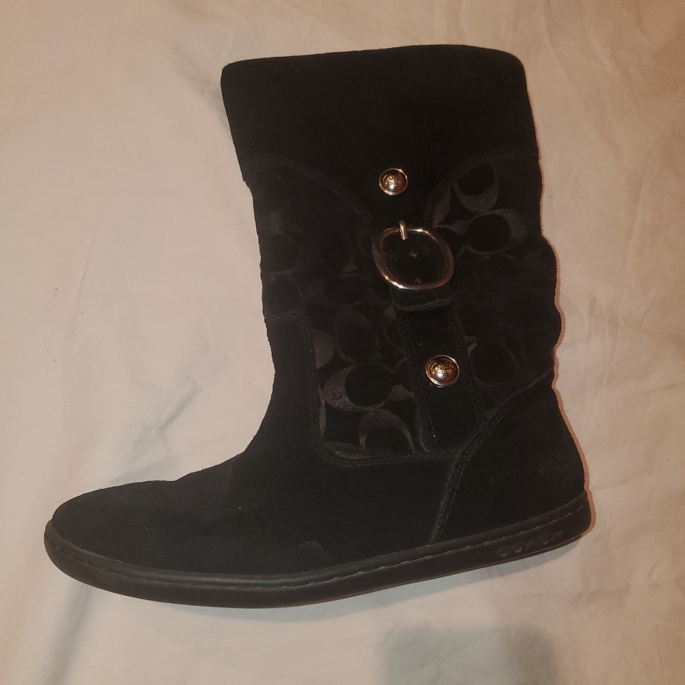 Coach Meyer Signature Logo Black Suede Buckle Detail Flat Winter Snow Boots - Picture 3 of 7